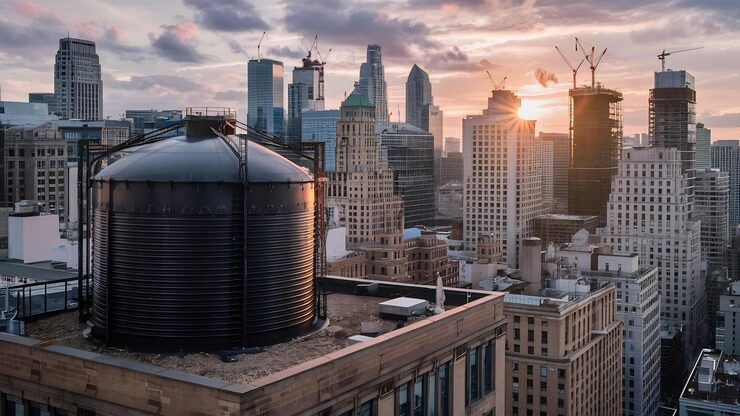 Large industrial GRP water tank installed on a rooftop