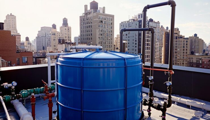 GRP water tank and pump installation